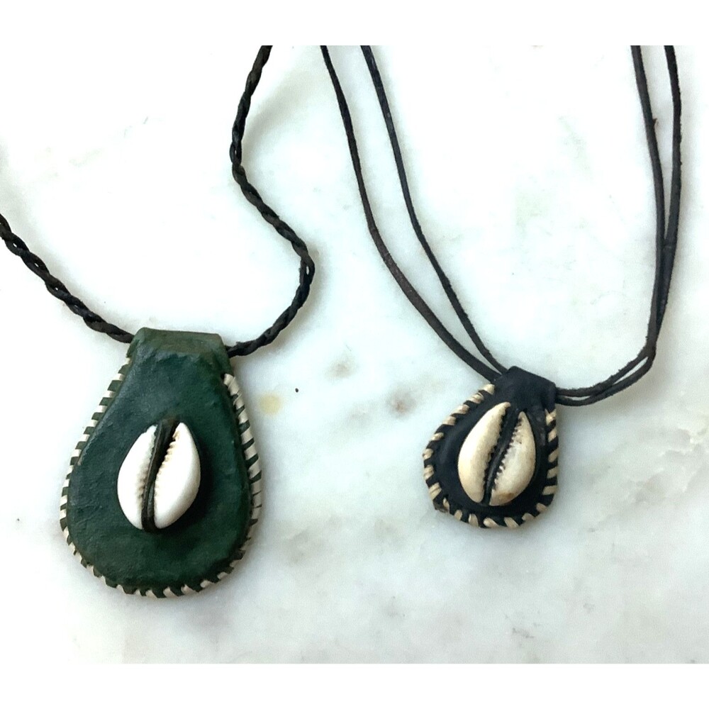 Vintage Cowrie Shell Necklaces Leather African Talisman Good Luck Pendants